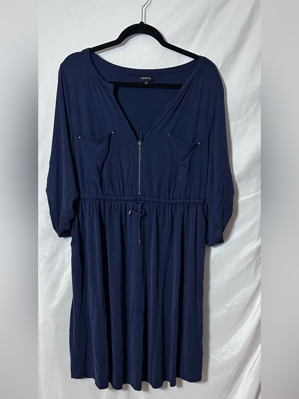 Torrid Navy V-Neck Zip Front 3/4 Sleeve Shirt Shirt Dress Size 0